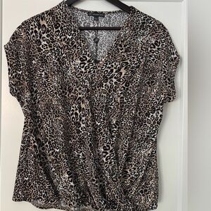 Adrianna Papell Animal Print V-Neck Blouse